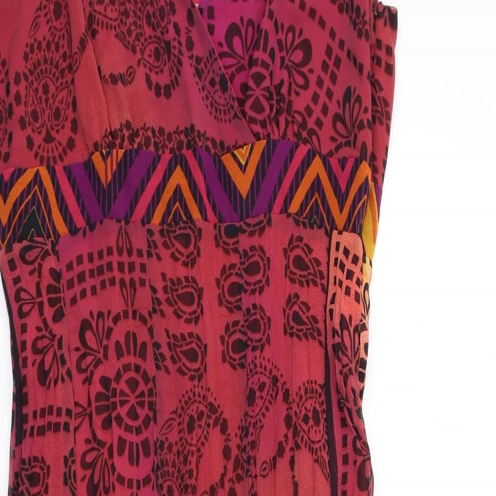 Per Una Womens Multicoloured Geometric Polyester A-Line Size 14 V-Neck Zip