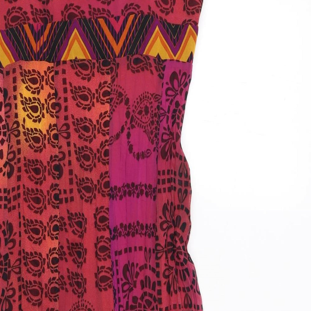 Per Una Womens Multicoloured Geometric Polyester A-Line Size 14 V-Neck Zip