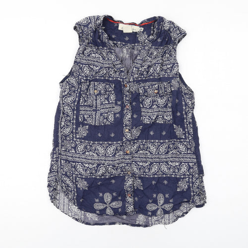 H&M Womens Blue Geometric Cotton Basic Button-Up Size 8 Collared