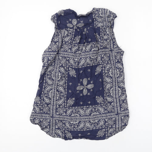 H&M Womens Blue Geometric Cotton Basic Button-Up Size 8 Collared