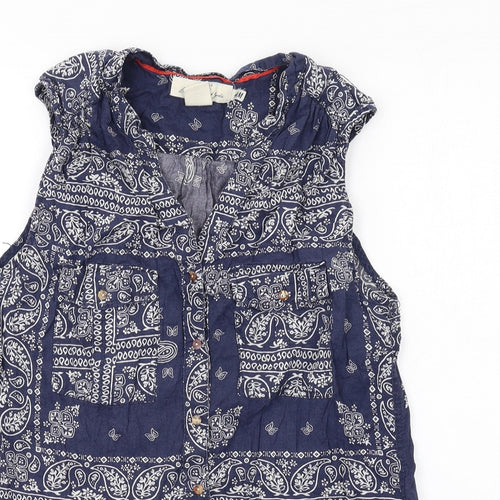 H&M Womens Blue Geometric Cotton Basic Button-Up Size 8 Collared