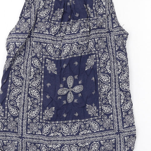 H&M Womens Blue Geometric Cotton Basic Button-Up Size 8 Collared