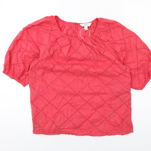 Marks and Spencer Womens Red Argyle/Diamond Cotton Basic Blouse Size 8 Round Neck