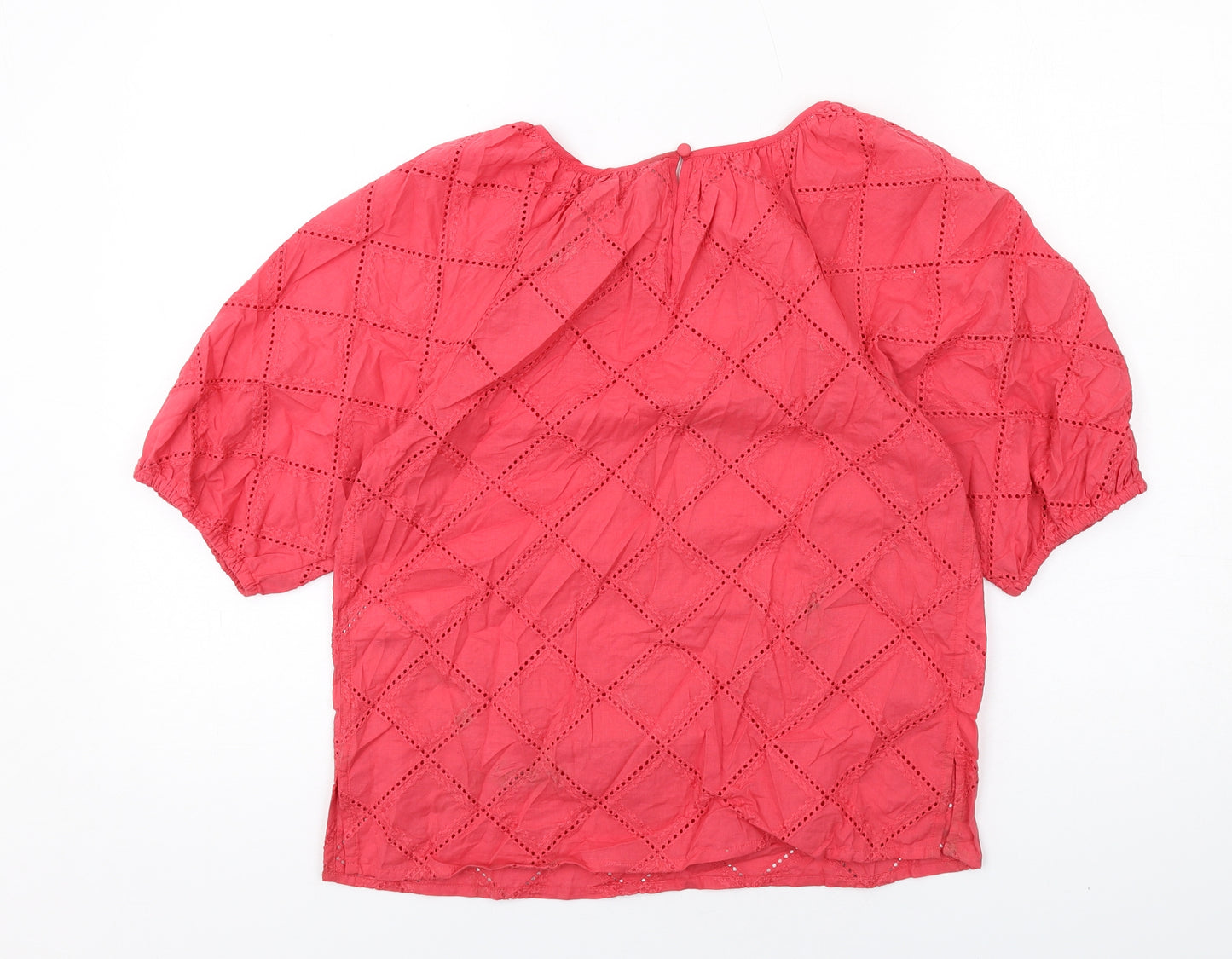 Marks and Spencer Womens Red Argyle/Diamond Cotton Basic Blouse Size 8 Round Neck