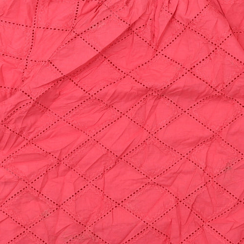 Marks and Spencer Womens Red Argyle/Diamond Cotton Basic Blouse Size 8 Round Neck