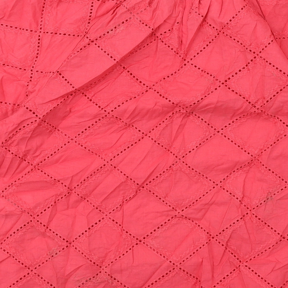 Marks and Spencer Womens Red Argyle/Diamond Cotton Basic Blouse Size 8 Round Neck