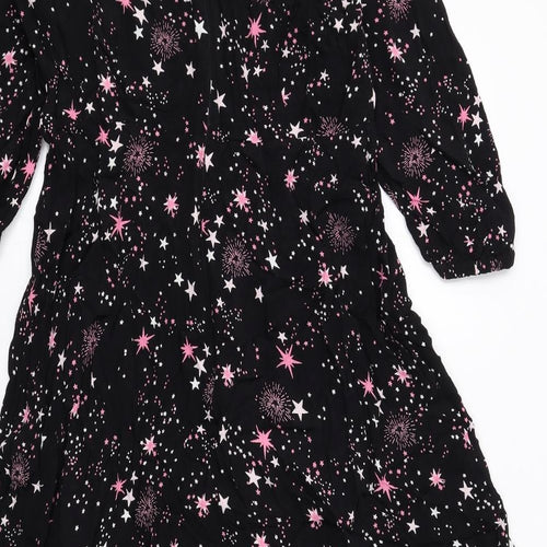 Marks and Spencer Womens Black Geometric Viscose A-Line Size 14 Round Neck Zip - Stars Print