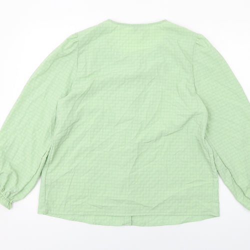 Marks and Spencer Womens Green Polyester Basic Button-Up Size 14 Round Neck
