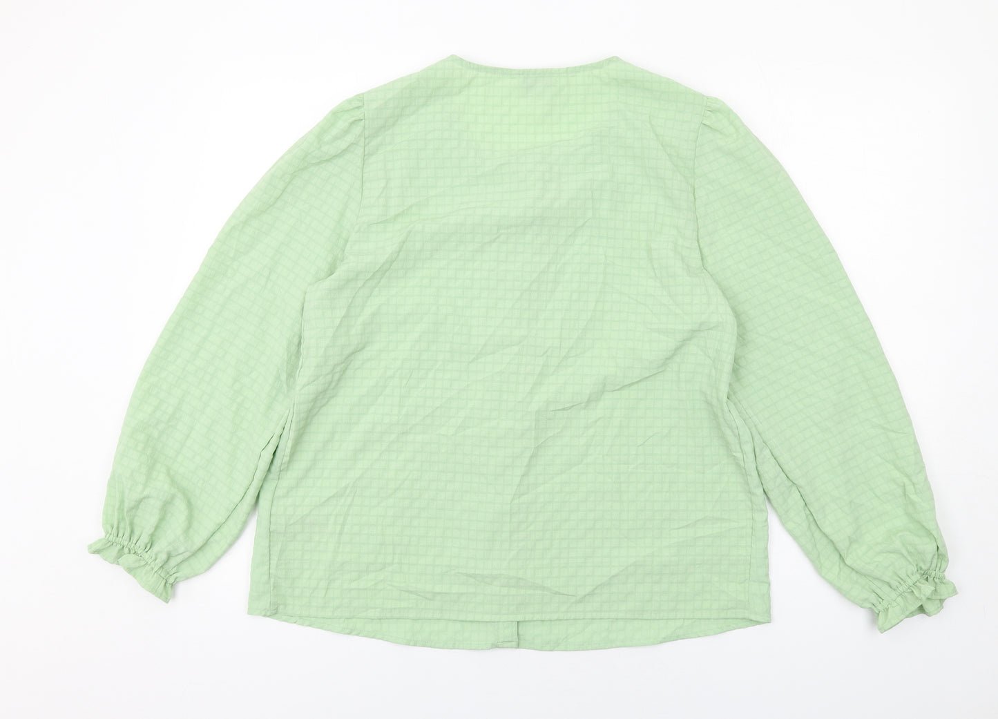 Marks and Spencer Womens Green Polyester Basic Button-Up Size 14 Round Neck