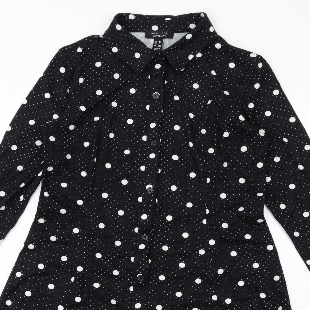 New Look Womens Black Polka Dot Polyester Shirt Dress Size 10 Collared Button