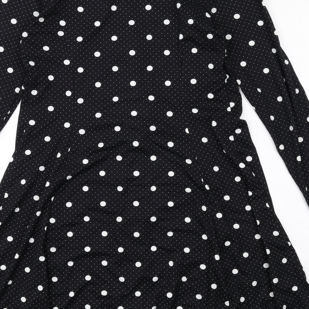 New Look Womens Black Polka Dot Polyester Shirt Dress Size 10 Collared Button