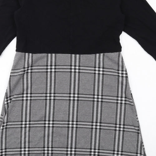 Dorothy Perkins Womens Black Geometric Polyester A-Line Size 12 Mock Neck Button