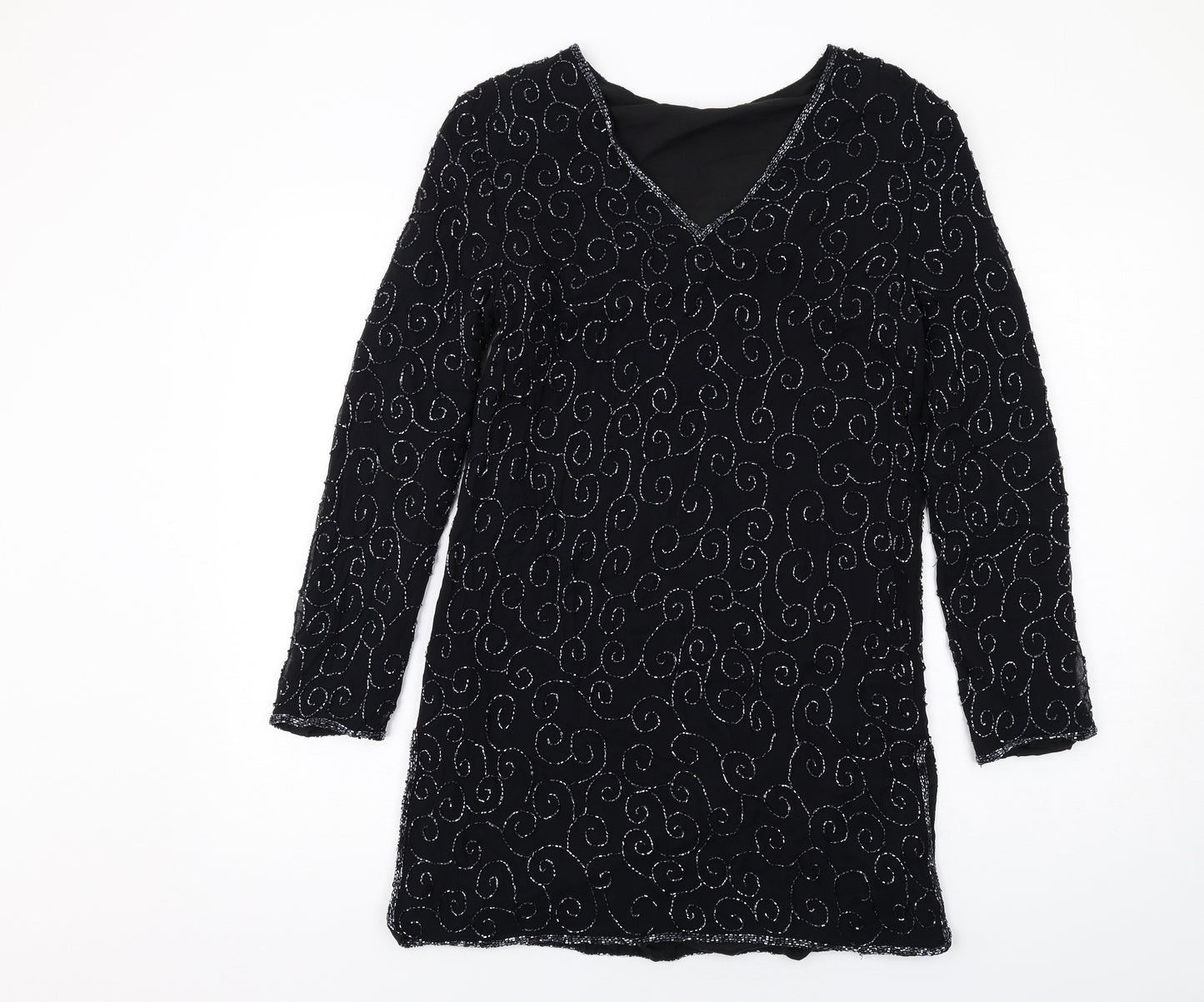 St Bernard Womens Black Geometric Polyester A-Line Size 12 V-Neck Pullover