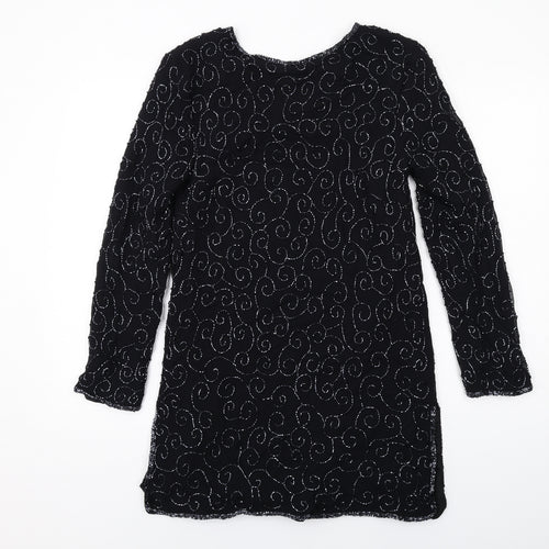 St Bernard Womens Black Geometric Polyester A-Line Size 12 V-Neck Pullover