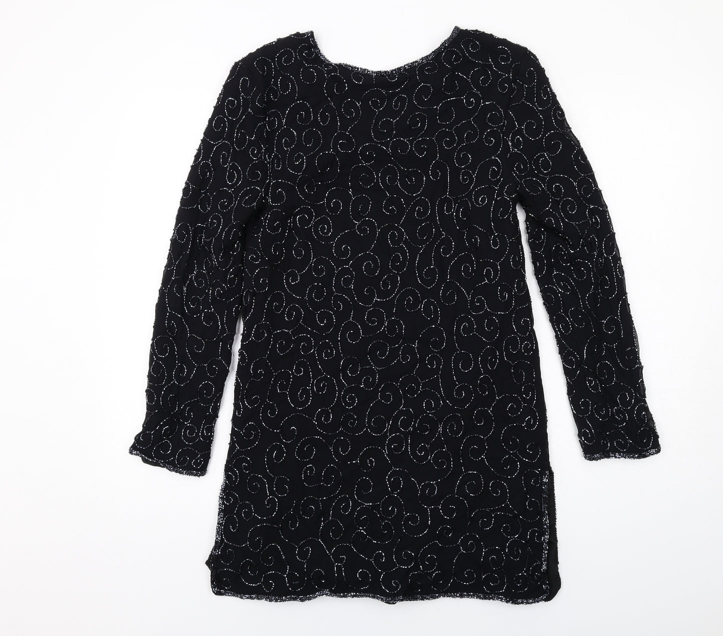 St Bernard Womens Black Geometric Polyester A-Line Size 12 V-Neck Pullover