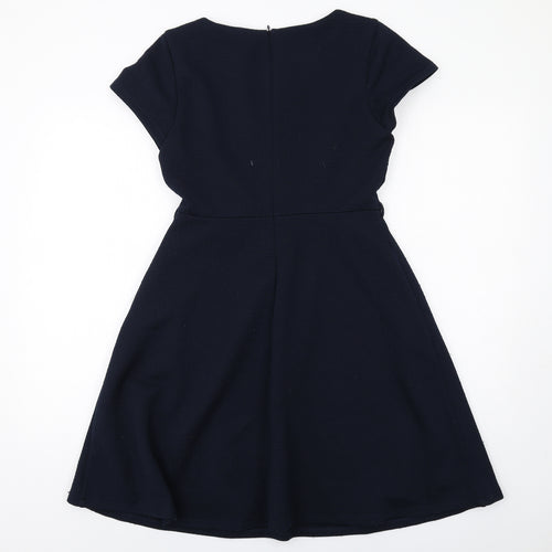 Yumi Womens Blue Polyester A-Line Size 10 Round Neck Zip