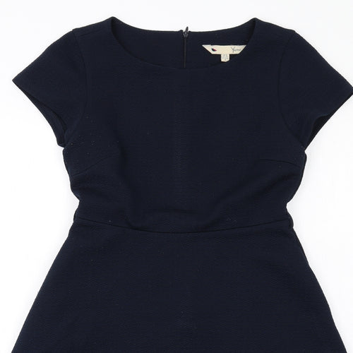 Yumi Womens Blue Polyester A-Line Size 10 Round Neck Zip