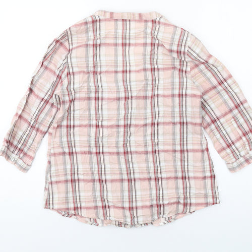 Bonmarché Womens Pink Plaid Cotton Basic Button-Up Size 12 V-Neck