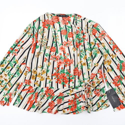 Zara Womens Multicoloured Floral Polyester Wrap Blouse Size L V-Neck