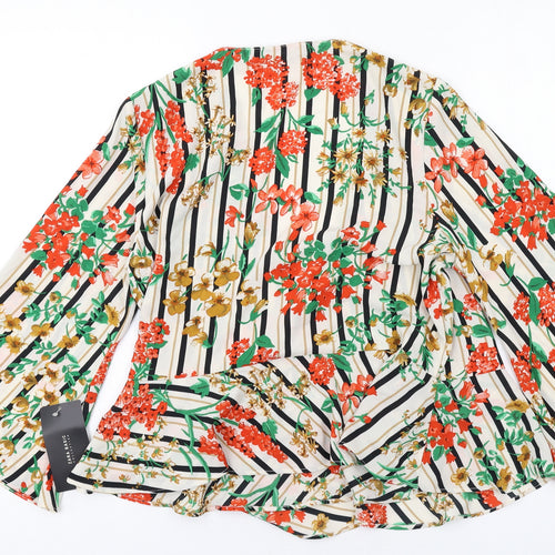 Zara Womens Multicoloured Floral Polyester Wrap Blouse Size L V-Neck