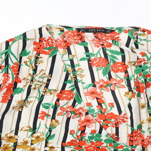 Zara Womens Multicoloured Floral Polyester Wrap Blouse Size L V-Neck