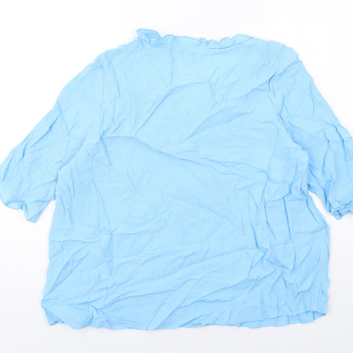 Marks and Spencer Womens Blue Viscose Basic Blouse Size 16 V-Neck - Tie Neck Detail
