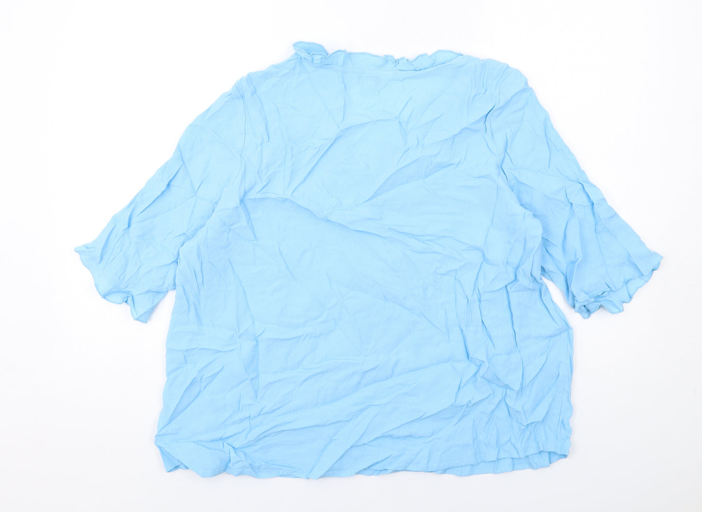 Marks and Spencer Womens Blue Viscose Basic Blouse Size 16 V-Neck - Tie Neck Detail