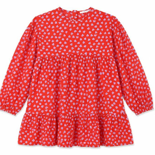 Marks and Spencer Girls Red Geometric Viscose Trapeze & Swing Size 13-14 Years Round Neck Zip - Heart Print