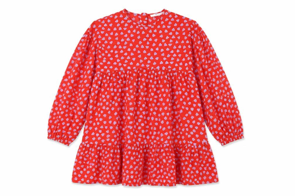 Marks and Spencer Girls Red Geometric Viscose Trapeze & Swing Size 13-14 Years Round Neck Zip - Heart Print