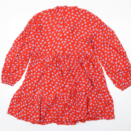 Marks and Spencer Girls Red Geometric Viscose Trapeze & Swing Size 13-14 Years Round Neck Zip - Heart Print