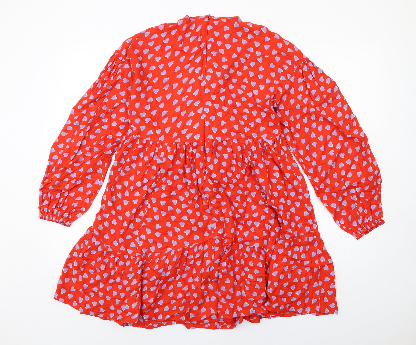 Marks and Spencer Girls Red Geometric Viscose Trapeze & Swing Size 13-14 Years Round Neck Zip - Heart Print