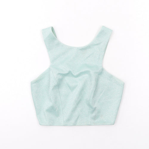 Topshop Womens Green Polyester Cropped Tank Size 6 Round Neck