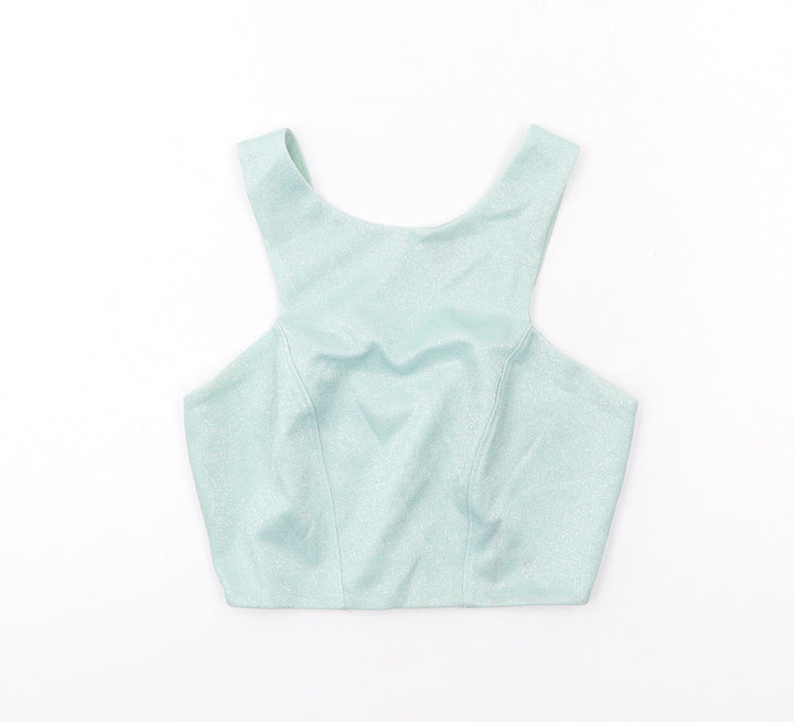 Topshop Womens Green Polyester Cropped Tank Size 6 Round Neck