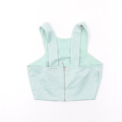 Topshop Womens Green Polyester Cropped Tank Size 6 Round Neck
