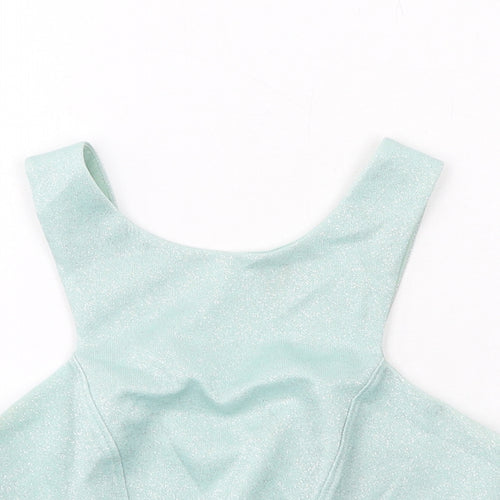 Topshop Womens Green Polyester Cropped Tank Size 6 Round Neck