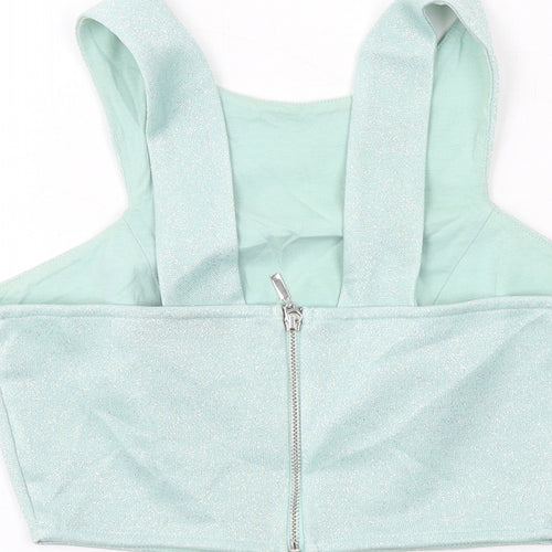 Topshop Womens Green Polyester Cropped Tank Size 6 Round Neck