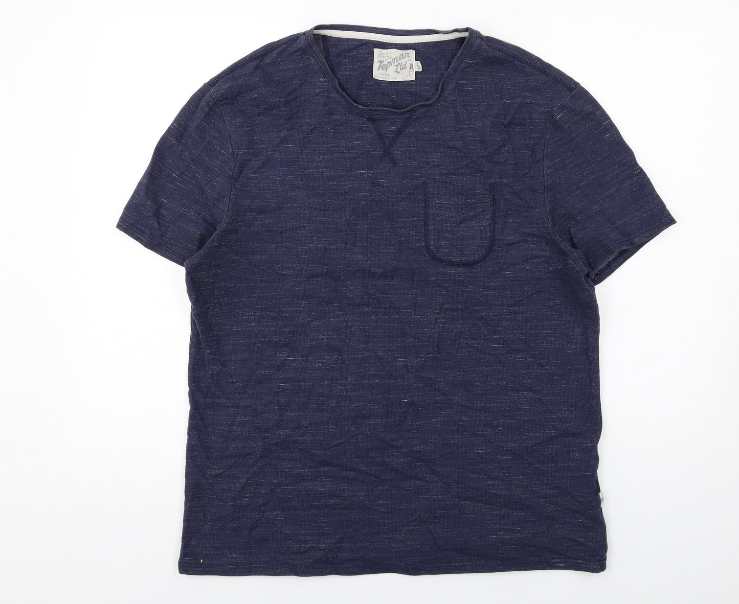 Topman Mens Blue Cotton T-Shirt Size L Crew Neck