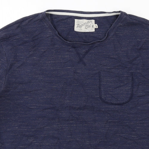 Topman Mens Blue Cotton T-Shirt Size L Crew Neck