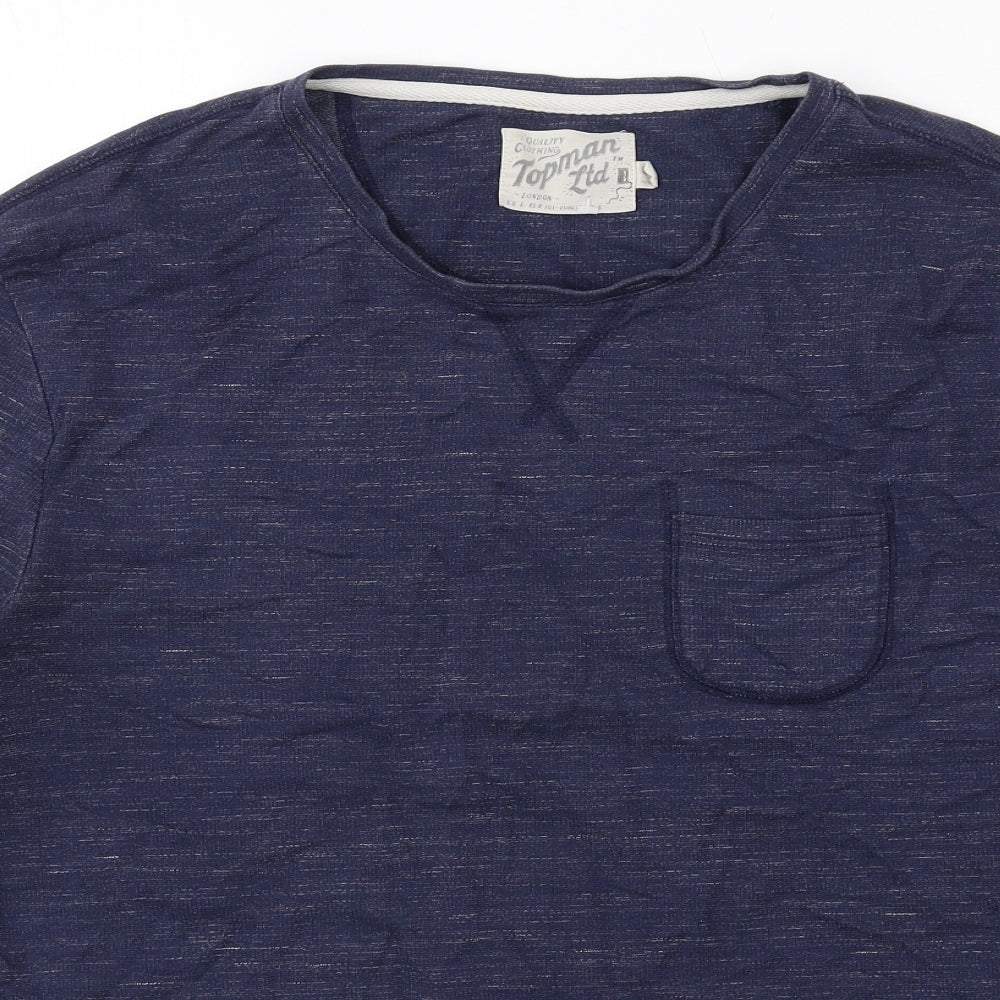 Topman Mens Blue Cotton T-Shirt Size L Crew Neck