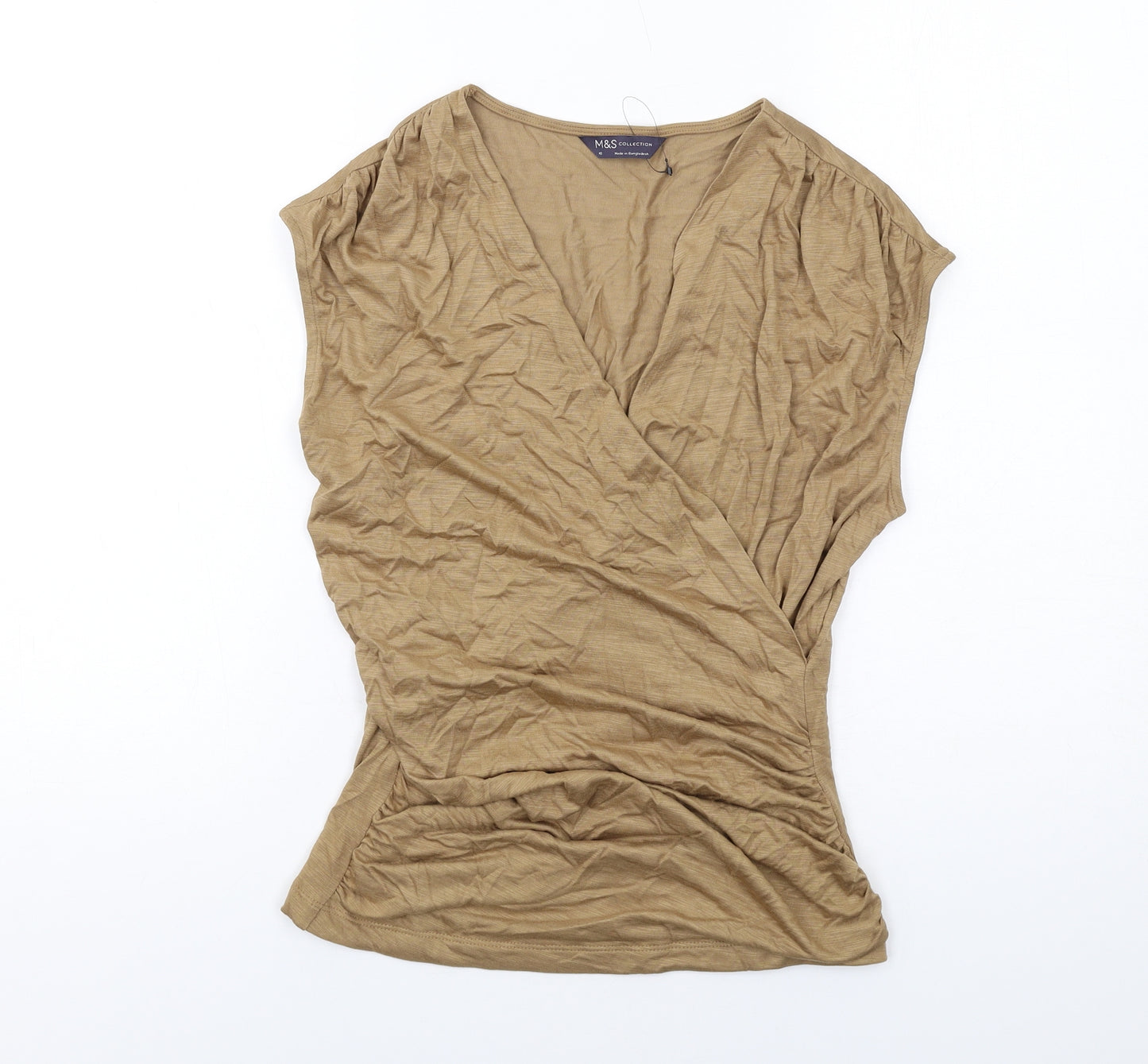 Marks and Spencer Womens Brown Modal Basic T-Shirt Size 10 V-Neck - Ruched