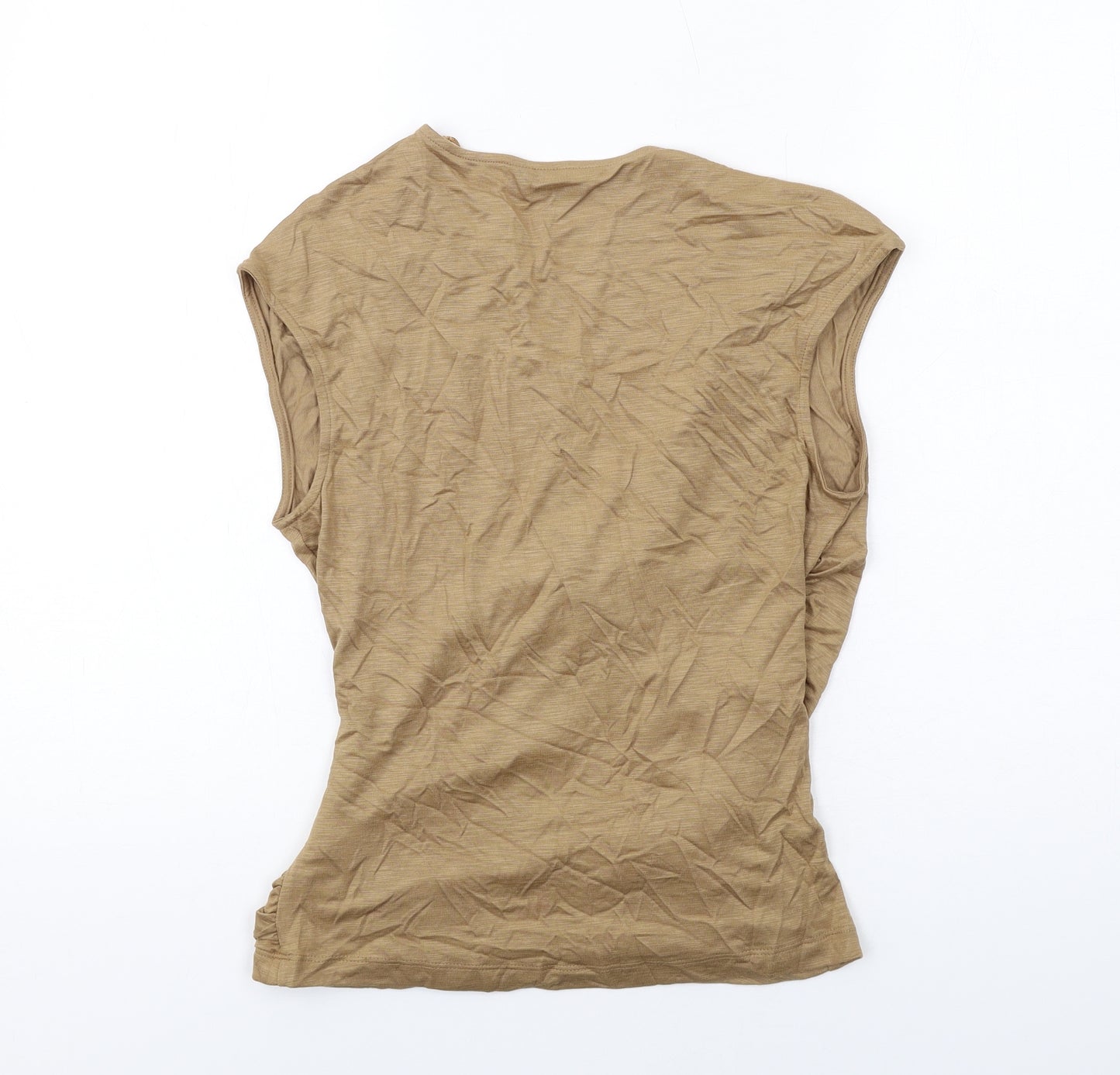 Marks and Spencer Womens Brown Modal Basic T-Shirt Size 10 V-Neck - Ruched
