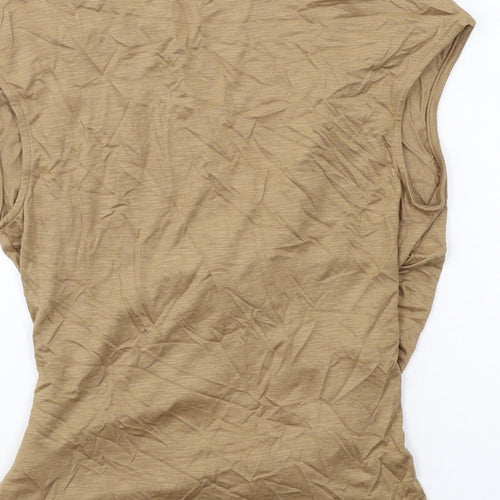 Marks and Spencer Womens Brown Modal Basic T-Shirt Size 10 V-Neck - Ruched