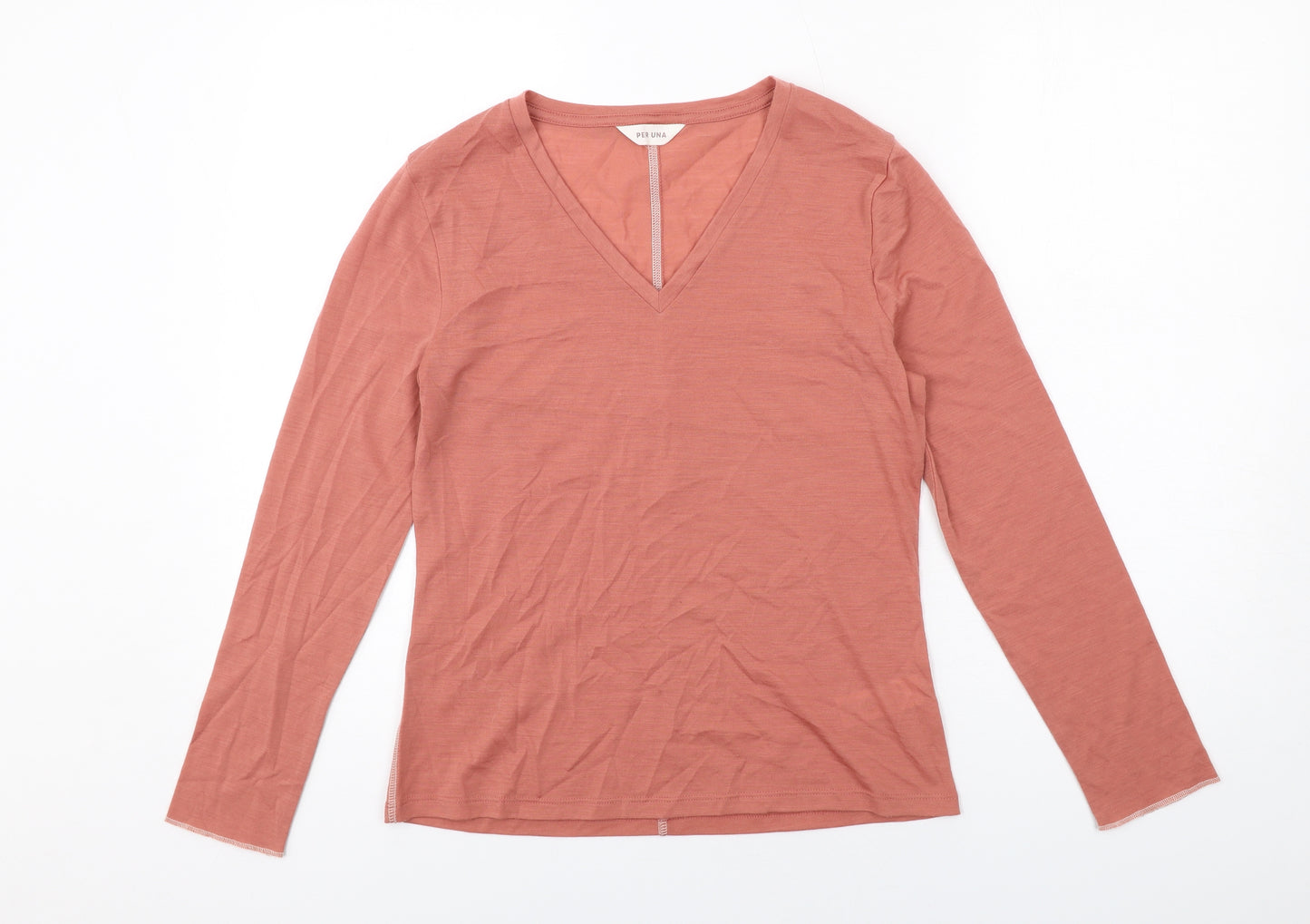 Per Una Womens Pink Polyester Basic T-Shirt Size 10 V-Neck - Contrast Stitching