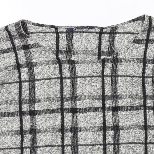 Marks and Spencer Womens Grey Plaid Cotton Basic T-Shirt Size 12 Boat Neck