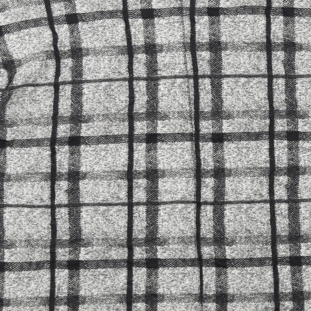 Marks and Spencer Womens Grey Plaid Cotton Basic T-Shirt Size 12 Boat Neck