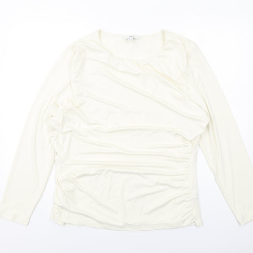 Marks and Spencer Womens Ivory Polyester Basic Blouse Size 20 Round Neck - Ruched Detail