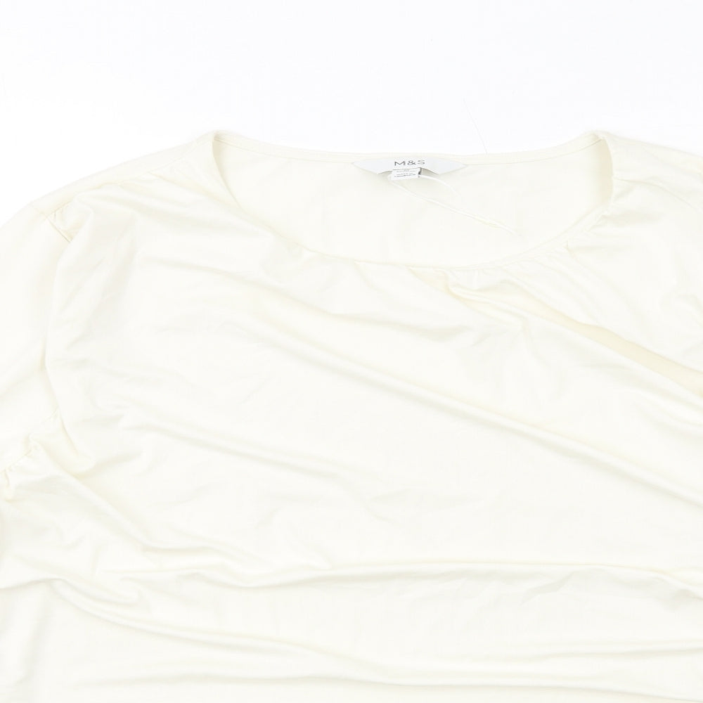 Marks and Spencer Womens Ivory Polyester Basic Blouse Size 20 Round Neck - Ruched Detail