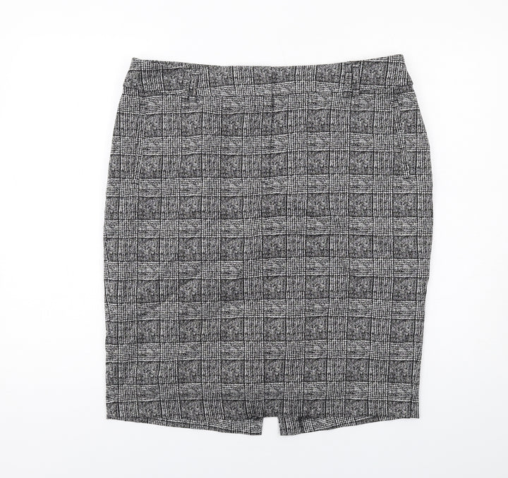 Marks and Spencer Womens Grey Plaid Polyester Straight & Pencil Skirt Size 16 Zip