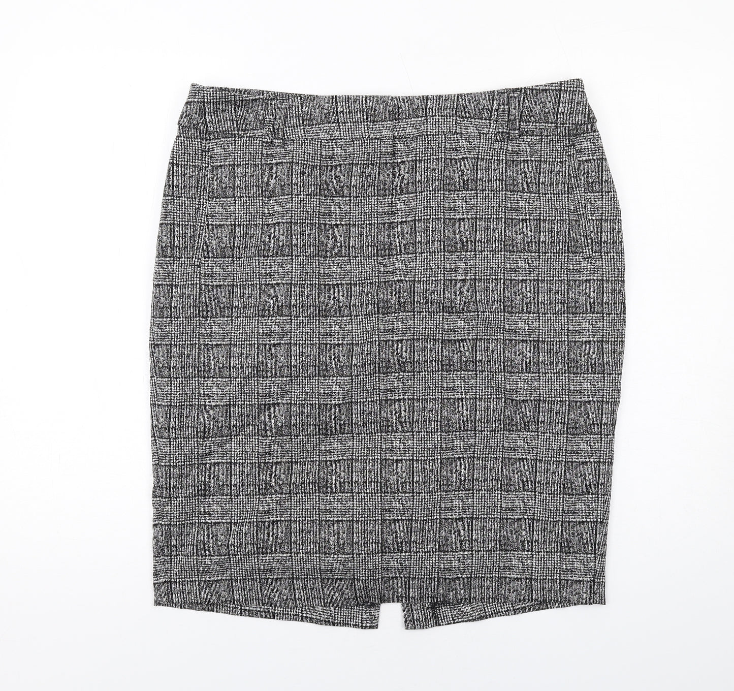 Marks and Spencer Womens Grey Plaid Polyester Straight & Pencil Skirt Size 16 Zip