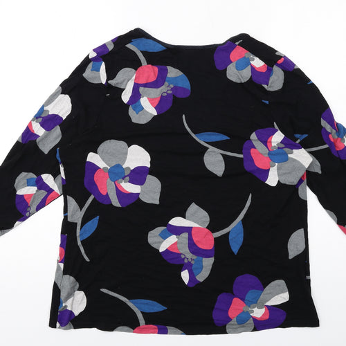 Marks and Spencer Womens Black Floral Viscose Basic T-Shirt Size 18 Boat Neck